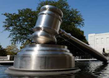 The Gavel sculpture outside the Ohio Supreme Court on September 20, 2023, located at 65 S. Front Street in Columbus, Ohio. (Photo by Graham Stokes for Ohio Capital Journal. Photo may only be republished with the original article.)