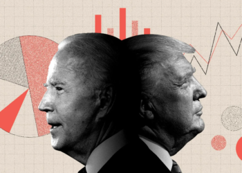 Illustration by Aïda Amer/Axios. Photos from Getty Images: Brendan Smialowski/AFP and Jim Watson/AFP.