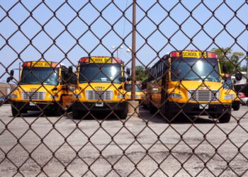 According to a new report from the GAO, Black girls experienced the highest rates of "exclusionary discipline," including suspensions and expulsions. In the image above, school buses are seen parked at a service yard in Chicago last year. (Scott Olson/Getty Images)