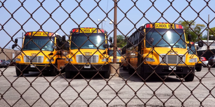 According to a new report from the GAO, Black girls experienced the highest rates of "exclusionary discipline," including suspensions and expulsions. In the image above, school buses are seen parked at a service yard in Chicago last year. (Scott Olson/Getty Images)