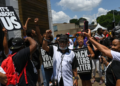 Attendees gather for a Black Voters Matter event outside First Baptist Church Capitol Hill in Nashville, Tennessee, on June 20, 2021.
