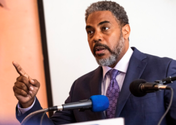 Congressman Steve Horsford (D-NV-04) speaks at the Hispanics in Politics breakfast in Las Vegas on Wednesday, June 1, 2022. (Photo by Jeff Scheid, Nevada Independent)