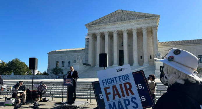 The NAACP Legal Defense Fund conducts a press conference outside the U.S. Supreme Court on the day oral arguments are heard in Alexander v. South Carolina State Conference of the NAACP. (Democracy Docket)