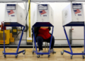 A person fills out a ballot at the polling center located at the James Weldon Johnson Community Center during the New York primary elections in East Harlem, New York City, on April 19, 2016. Photo by Andrew Kelly/Reuters.