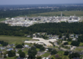 The Fifth Ward Elementary School and nearby residential neighborhoods are located close to the Denka Performance Elastomer Plant in Reserve, Louisiana, shown here on Sept. 23, 2022. (AP Photo/Gerald Herbert, File)