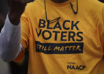 A person is spotted wearing a T-shirt that reads "Black Voters Still Matter." (Win McNamee/Getty Images)