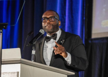 Shevrin Jones, the chair of the Miami-Dade Democratic Executive Committee and a state senator, delivered a speech at the Blue Gala, hosted by the Miami-Dade Democratic Party, held at the Miami Beach Convention Center on Saturday, September 21, 2024.