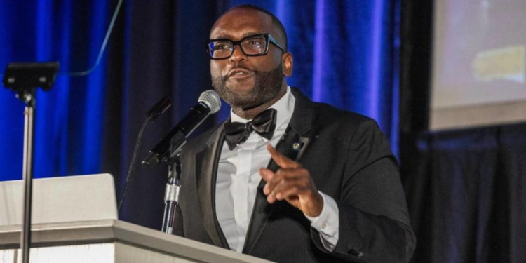 Shevrin Jones, the chair of the Miami-Dade Democratic Executive Committee and a state senator, delivered a speech at the Blue Gala, hosted by the Miami-Dade Democratic Party, held at the Miami Beach Convention Center on Saturday, September 21, 2024.