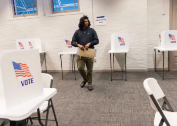 Ari Burroughs, 34, cast his vote in Springfield, Ohio. Recent polling from last month shows that while Vice President Kamala Harris enjoys strong support among Black voters, she may receive less backing from Black men compared to the level of support President Biden garnered in 2020. Credit: Maddie McGarvey for The New York Times.