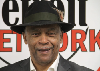 Keith Williams, co-chair of Detroit’s Reparations Task Force, was captured in a photograph at his studio and maker space on Detroit's west side. (Photo by Malachi Barrett, BridgeDetroit)