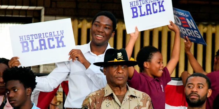 Crowds gather as President Joe Biden and Vice President Kamala Harris prepare to speak to Black voters at a rally at Girard College in Philadelphia, PA, on May 29, 2024. Credit: Bastiaan Slabbers/Sipa USA via AP