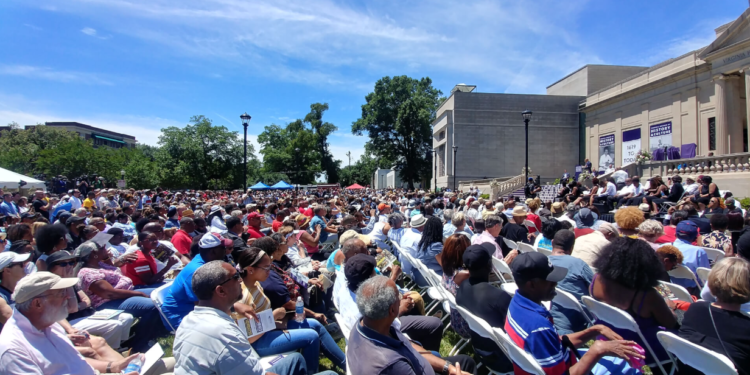 Hundreds gathered in Richmond on Saturday for the dedication of Arthur Ashe Boulevard, an event that included discussions on race and civil rights. (Daniel Berti/For the Virginia Mercury)