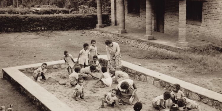 Children play in the Rwandan town of Save, a place where many abducted 'métis' were sent after being classified by the Belgian state as a threat to the colonial order. Photograph: Metis-Be
