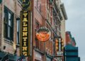 vertical shot of street with the valentine restaurant sign in nashville usa