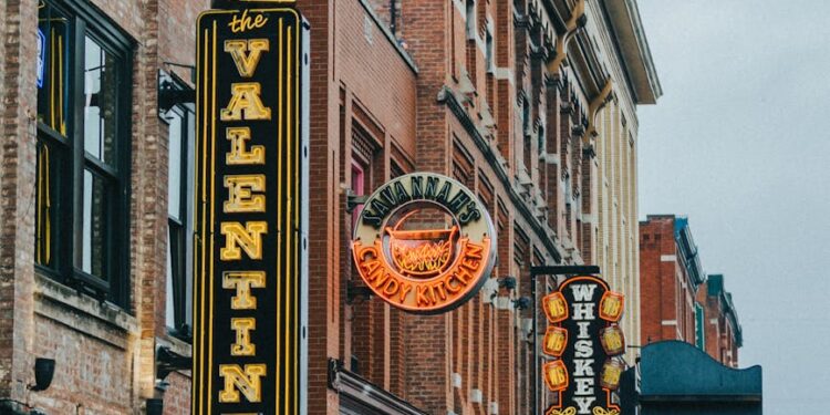 vertical shot of street with the valentine restaurant sign in nashville usa