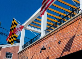 flags on building facade