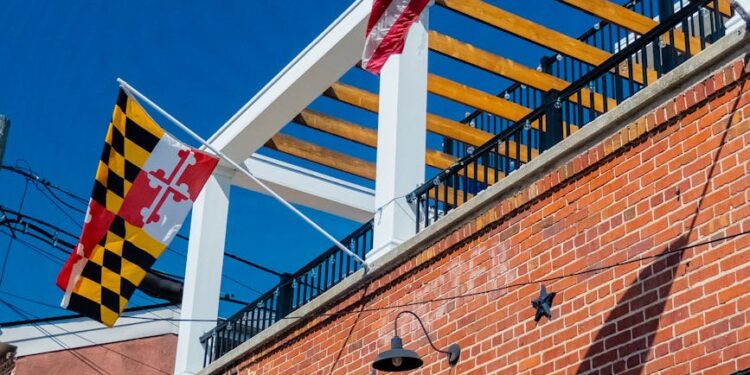 flags on building facade