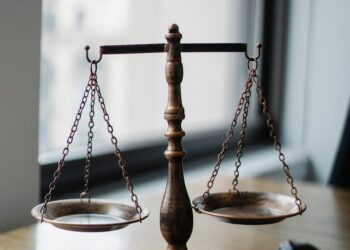 judgement scale and gavel in judge office