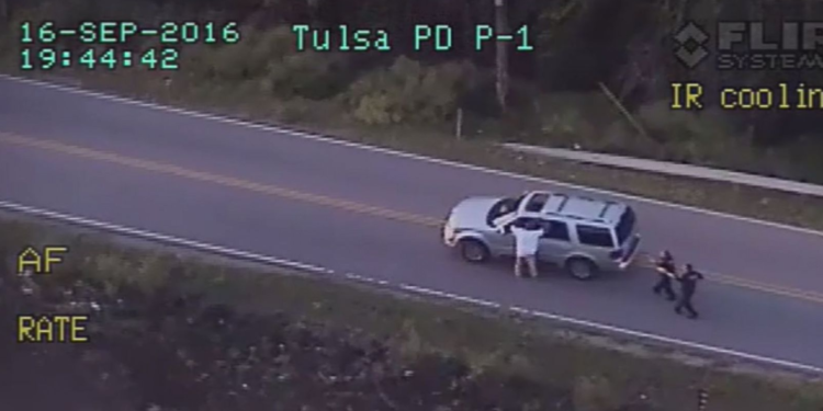 A video released by the Tulsa Police Department captures the moments leading up to the shooting of 40-year-old Terence Crutcher by a police officer on Friday night. — Tulsa Police Department