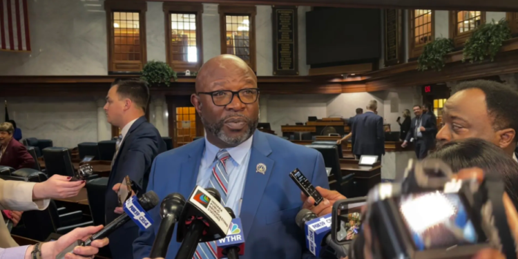 Indiana State Senator Greg Taylor pictured on Organization Day at the Statehouse. (Photo: Axios Herron/Axios)
