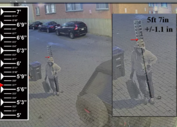 The FBI has shared an image featuring a size chart that estimates the alleged pipe bomber's height to be 5 feet 7 inches.