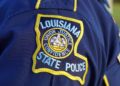 A Louisiana State Police trooper's sleeve patch is pictured in 2021. (Allen G. Breed/AP)
