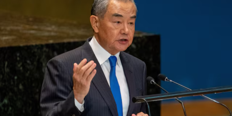 Chinese Foreign Minister Wang Yi speaks at the "Summit of the Future" held in the General Assembly Hall at the United Nations headquarters in New York City, USA, on September 23, 2024. REUTERS/David Dee Delgado/File Photo.