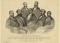 An illustration shows the first Black congressional representatives, featuring U.S. Senator Hiram Rhodes Revels from Mississippi. Image courtesy of Currier & Ives, via the Library of Congress, LC-DIG-ppmsca-17564.