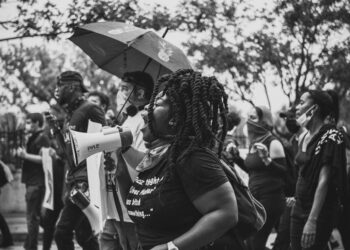 people protesting on street