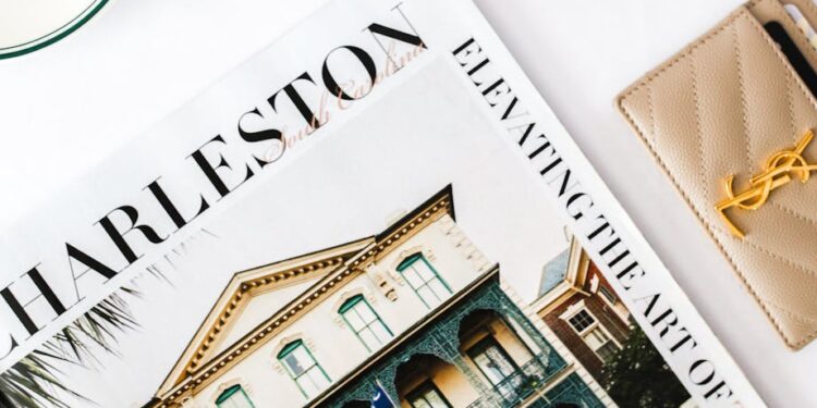 stylish flat lay with charleston magazine