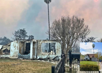 The family home of Kyoko Canizales and Kimberly Harris, devastated by the Eaton Fire that swept through much of Altadena. Photo credit: Courtesy of Kyoko Canizales.