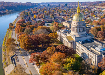 An Aerial View Of The West Virginia State Capitol Building And Downtown Charleston 1