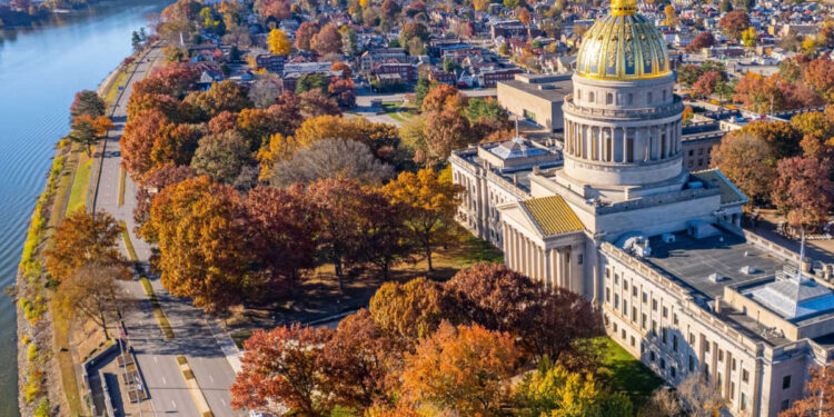 An Aerial View Of The West Virginia State Capitol Building And Downtown Charleston 1