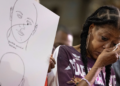 Donna Massey, the mother of shooting victim Sonya Massey, wipes away tears during a press conference in Chicago, Illinois, on July 30, 2024. Sonya Massey was fatally shot in the head inside her home by Sangamon County Sheriff's Deputy Sean Grayson after she called the police to report a suspected prowler. Photo: Scott Olson/Getty Images