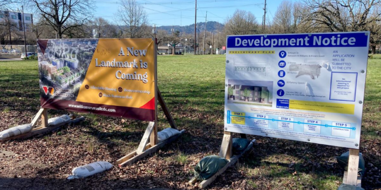 In the 1970s, Portland officials forced homeowners and business owners out of Northeast Portland, citing blight and the need for redevelopment. However, the land at North Williams and Russell remained vacant for decades. As of February 27, 2025, the 1.7-acre site is being transformed into affordable housing—both rental and ownership options—along with a Black Business Hub, scheduled for completion in spring 2027. Kyra Buckley / OPB