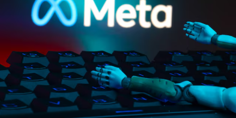An illustration taken on January 27, 2025, features the Meta logo, a keyboard, and robotic hands. REUTERS/Dado Ruvic Purchase Licensing Rights
