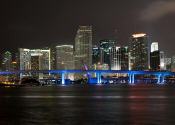 high rise buildings during nighttime